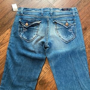 Women’s Vigoss Boot Cut Flap Pockets Distressed Jeans Denim Blue Size 11
